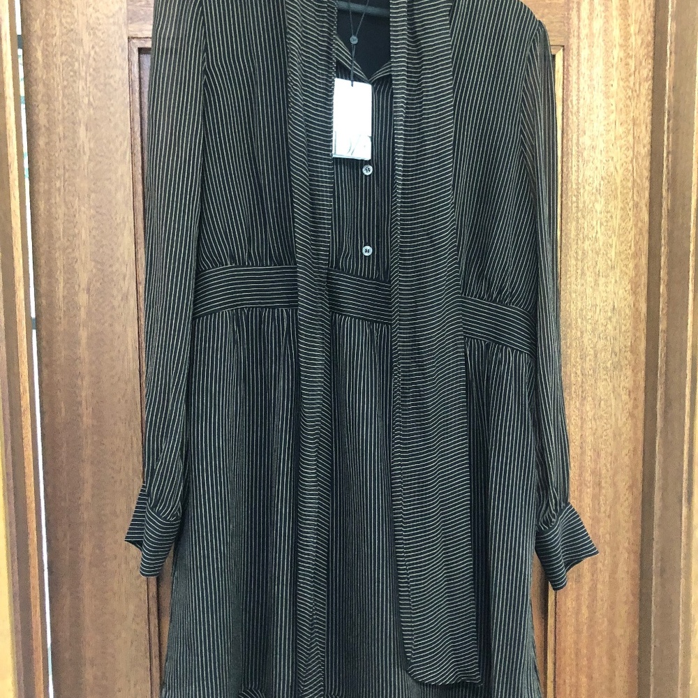 Diane Von Furstenberg Pinstriped Pussy Bow Dress